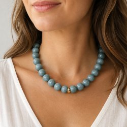 Jade, gef�rbt, grau-blau, runde Perle, 14 mm, 6 St�ck