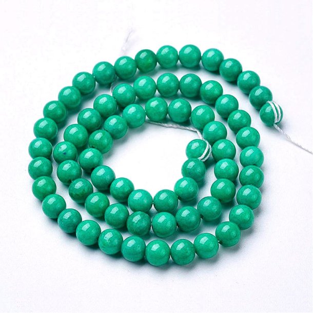 Candy jade, hel streng, m�rk turkis, opak, rund perle, 6 mm, 64 Stk