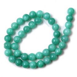 Candy-Jade, ganzer Strang, rund, t&uuml;rkis-gr&uuml;n, 10 mm, ca 39 Stk.