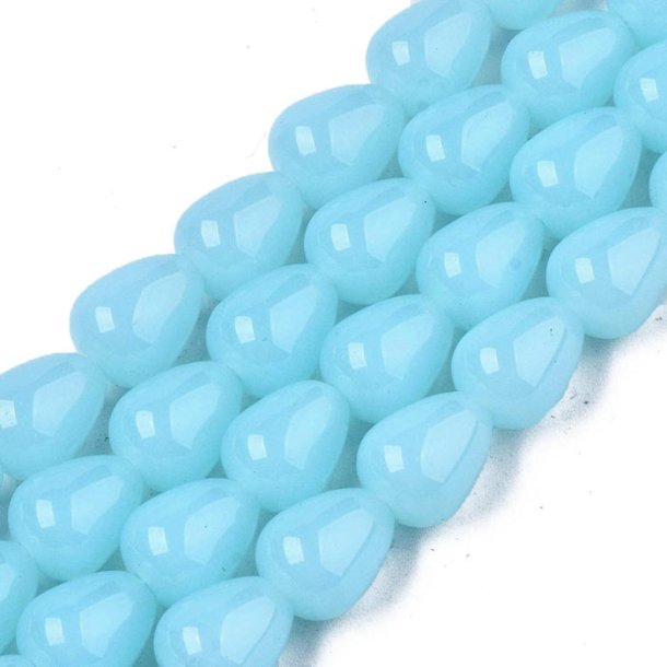 Imitation Jade bead (glass), turquoise-blue, drop, 10x8mm, 6pcs