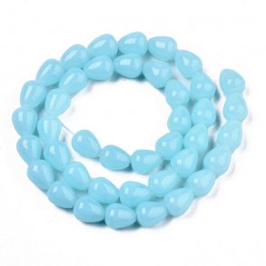 Jade-imitat (Glas), ganzer Strang, trkis-blau, Tropfen, 10x8 mm, ca. 40 Stk