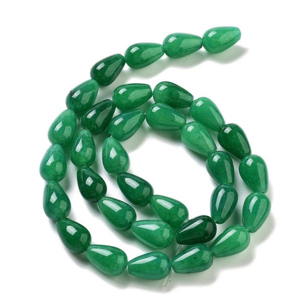 Jade, dyed, full strand of beads, teardrop shaped, green, 12x8mm. appx. 33pcs