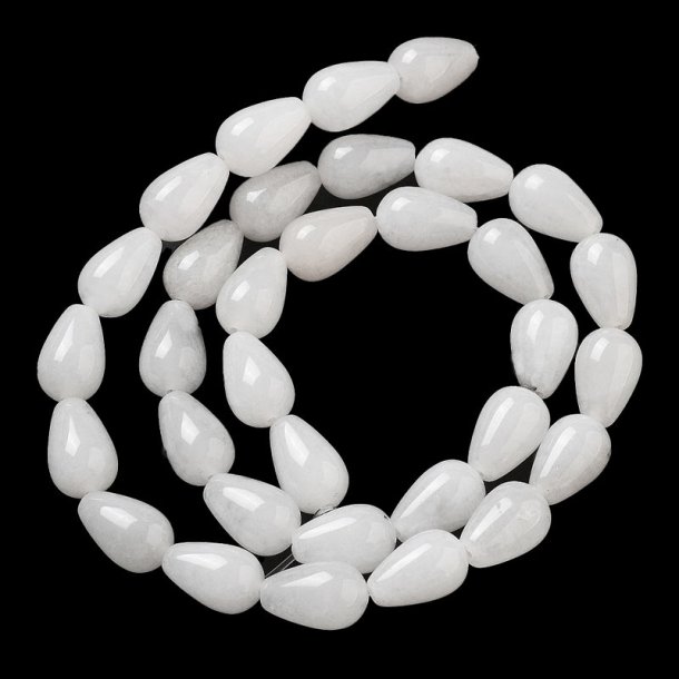 Jade, full strand of beads, teardrop shaped, white, 12x8mm. appx. 33pcs