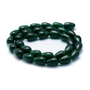 Jade teardrops, full strand, dark green, 10x7mm, 32pcs.