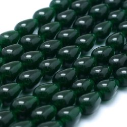 Jadetropfen, ganzer Strang, dunkel gr&uuml;n, 10x7 mm, 32 Stk.