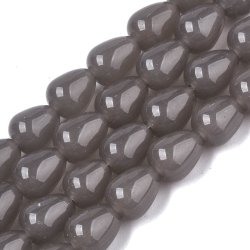  Jade, tropfenf&ouml;rmige Perle, ganzer Strang, grau, 10x8 mm. 39 Stk.
