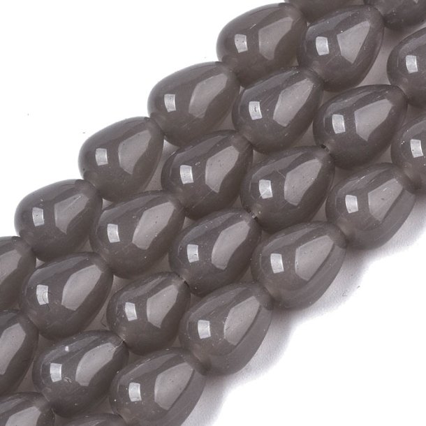 Jade, drop shaped bead, grey, 10x8 mm. 6 pcs.