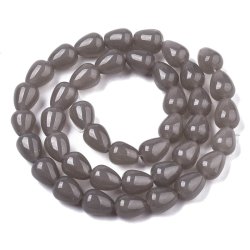  Jade, tropfenf&ouml;rmige Perle, ganzer Strang, grau, 10x8 mm. 39 Stk.
