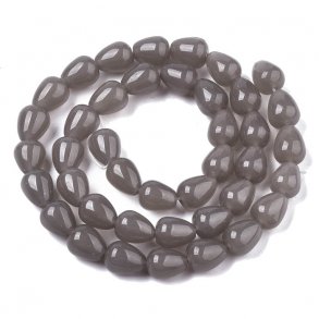  Jade, tropfenförmige Perle, ganzer Strang, grau, 10x8 mm. 39 Stk.
