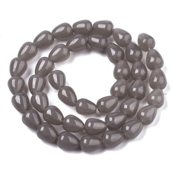  Jade, drop shaped bead, whole strand, grey, 10x8 mm. 39 pcs.