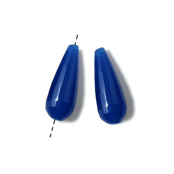 Jade teardrops, long, faceted, dark blue, 30x12mm, 2pcs.