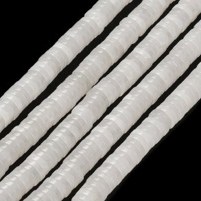 Jade bead, heishi, whole strand, flat round, milky white, 6x1.5 mm. appx. 235 pcs