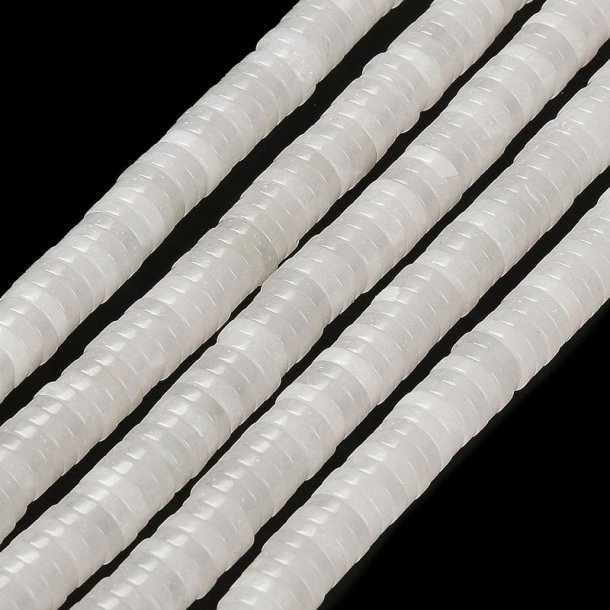 Jade bead, heishi, whole strand, flat round, milky white, 6x1.5 mm. appx. 235 pcs