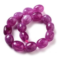 Jade beads, dyed, half-strand, fuchsia-coloured, nugget, 12.5 x 10 mm, 15 pcs