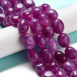 Jade beads, dyed, half-strand, fuchsia-coloured, nugget, 12.5 x 10 mm, 15 pcs