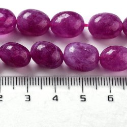 Jade beads, dyed, half-strand, fuchsia-coloured, nugget, 12.5 x 10 mm, 15 pcs