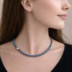 Jade, gef�rbt, dunkel grau-blau, runde Perle, 4 mm, 10 St�ck