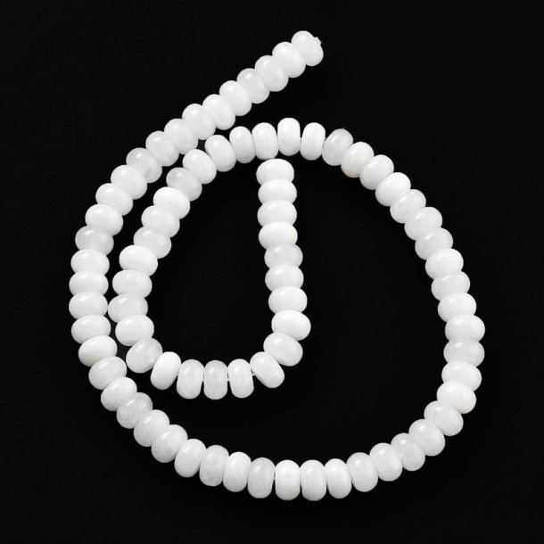 Jade, voller Strang, milchig-wei�, Rondell-f�rmige Perle, 8x5 mm, 74 Stck