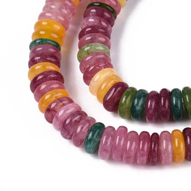 jade bead, full strand, mix colours, heishi roundel, 6x2 mm, appx. 200 pcs.