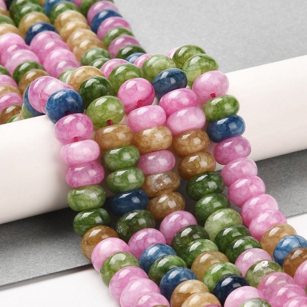 Jade-Perle, Mischfarben, rosa und grn rondel, 8x5 mm, 10 Stk.