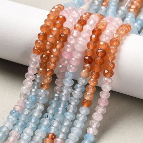Dyed jade faceted rondelle beads, colour mix, 4x3 mm, strand