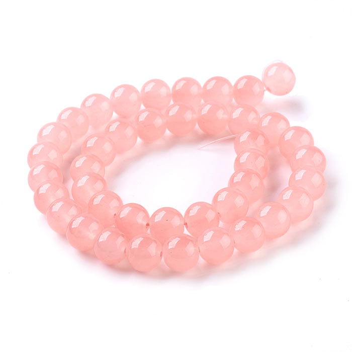 Jade-Perle, imitat, ganzer Strang, helles koralfarben, rund, 10 mm, 39 Stk.