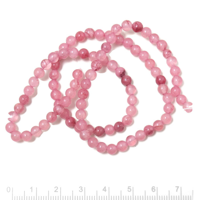 Jade, Farvet, Hel Streng, Rosa, Rund Perle, 4 mm, Ca. 95 Stk. til Smykkefremstilling