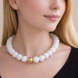 Jadeperle, m�lket hvid, rund, 14 mm, 6 stk