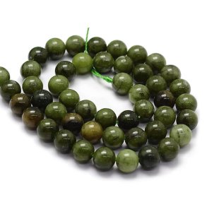 Jadeperle, ganze Kette, echte chinesische Jade, dunkelgr�n,  10 mm, ca. 38 Stck