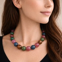 Jade perle, farvemix, hel streng, rund, 14 mm, rund, ca. 27 stk