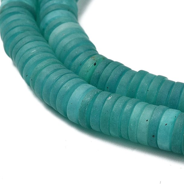 Jade, frosted flat heishi beads, light sea green, 6.5x1.5 mm, strand