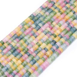 Jade frosted flat heishi style beads, colour mix, 4x2.5 mm, strand