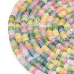 Jade frosted flat heishi style beads, colour mix, 4x2.5 mm, strand