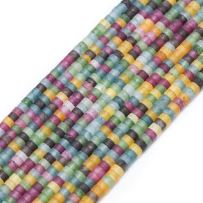 Jade beads, frosted flat, heishi, colour mix, 4x2.5 mm, strand