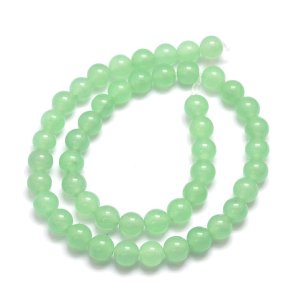 Jade bead, dyed, full strand, light jade green, transparent, round, 8mm, 48pcs