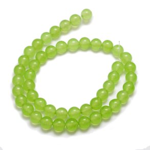 Jade bead, dyed, full strand, peridot green, round, 8mm, 47 pcs