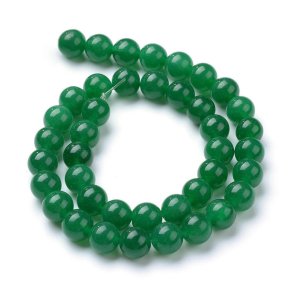 Jade-Perle, gefärbt, ganzer Strang, dunkel Aventuringrün, rund, 12 mm, 34 Stk