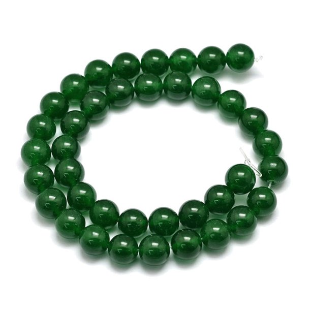 Ganzer Strang, Jade-Perlen, tief dunkelgrn, rund, 10 mm,39 Stk.