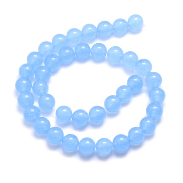 Jadeperle, streng, himmelbl, rund, 10 mm, 39 stk.