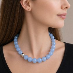 Jade-Perle, ganzer Strang, himmelblau, rund, 14 mm, ca. 27 Stk.