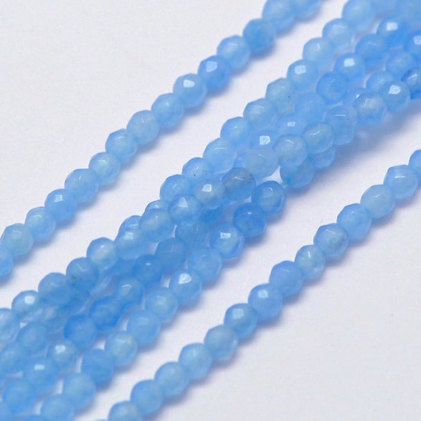 Jade bead, faceted, entire strand, (dyed), skyblue, round, 3mm, about 125pcs