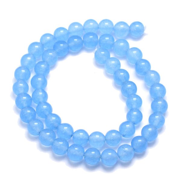 Jade bead, dyed, strand, light blue, round, 8mm, 48pcs.