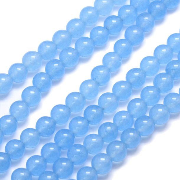 Jade bead, dyed, light blue, round, 8mm, 6pcs.