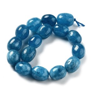 Jade, gef�rbt, halbe Kette, dunkelblau, Nuggets, 12,5x10 mm, 15 St�ck