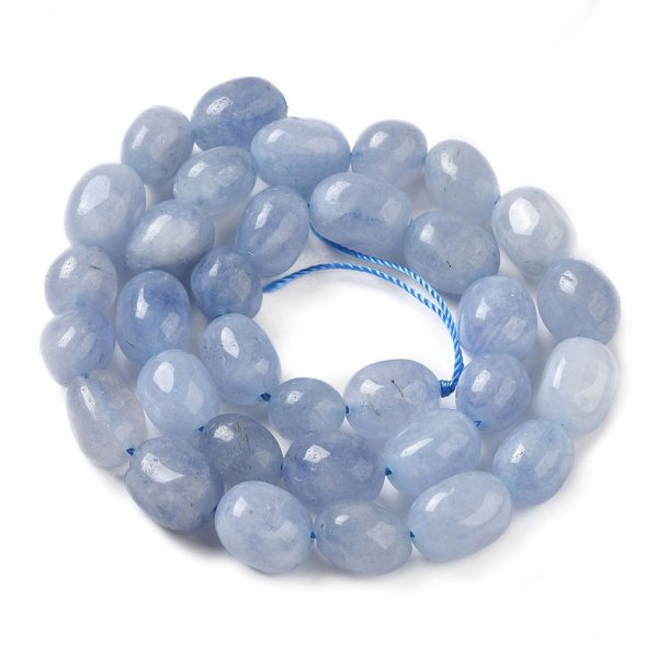 Jade, gef�rbt, ganze Kette, aquamarinblau, Nuggets, 12,5 x 10 mm, 30 Stck