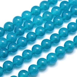 Jade-Perle, gef&auml;rbt, ganzer Strang, t&uuml;rkis-blau, rund, 10 mm, 39 Stk.