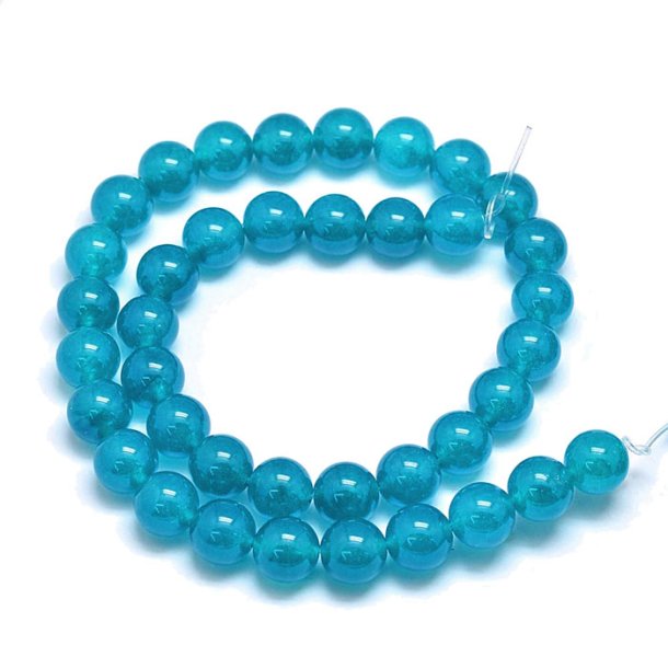 Jade bead, dyed, full strand, turquoise-blue, round, 10mm, 39pcs.