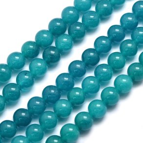 Jade-Perle, gef�rbt, dunkel t�rkis, rund, 8 mm, 6 Stk.
