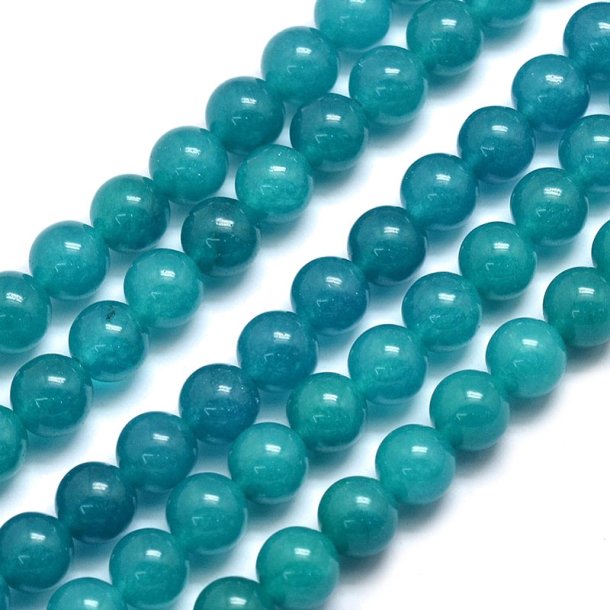 Jade-Perle, gef�rbt, dunkel t�rkis, rund, 8 mm, 6 Stk.