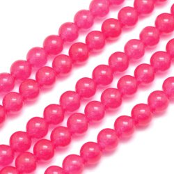 Jade-Perle, gef&auml;rbt, ganzer Strang, Himbeerenrot, rund, 6 mm, 64 Stk